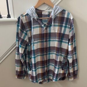 PacSun Multicolor Plaid Hooded Button Down Flannel